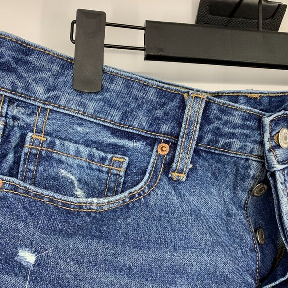 Old Navy OG Shorts Blue Denim High Rise Button Fly Distressed Cutoff - Picture 3 of 10